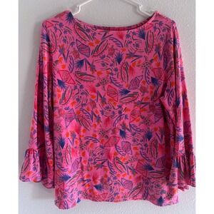 Fresh Produce Top Womens Small Pink 3/4‎ Sleeve Beachy Coastal Summer Cotton